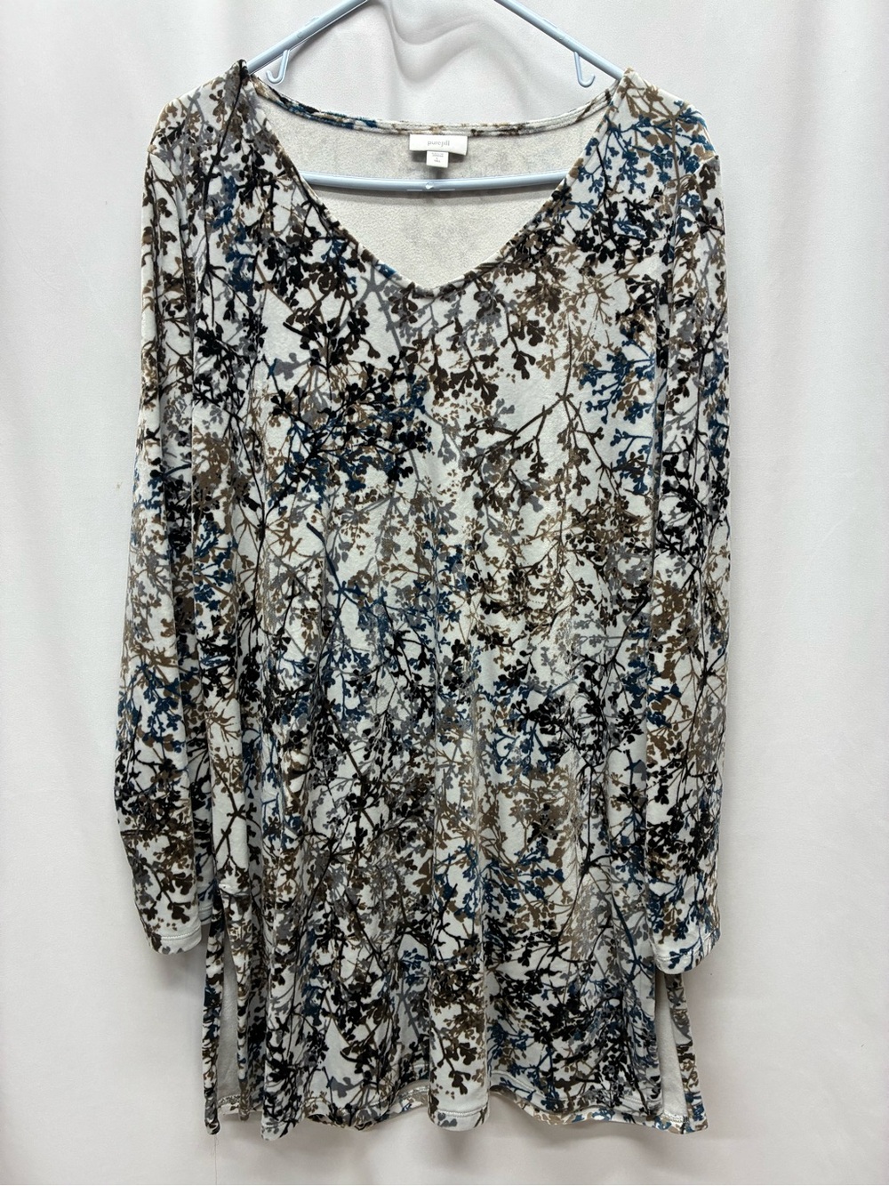 J.Jill tunic top womens large tall velvet velour botanical vine shirt v-neck